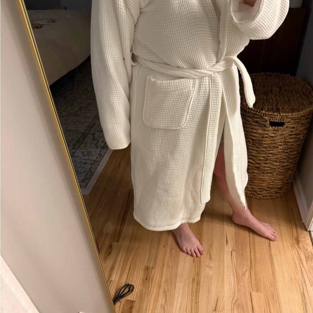 White Waffle Knit Robe with Monogram - Picture 2 of 3